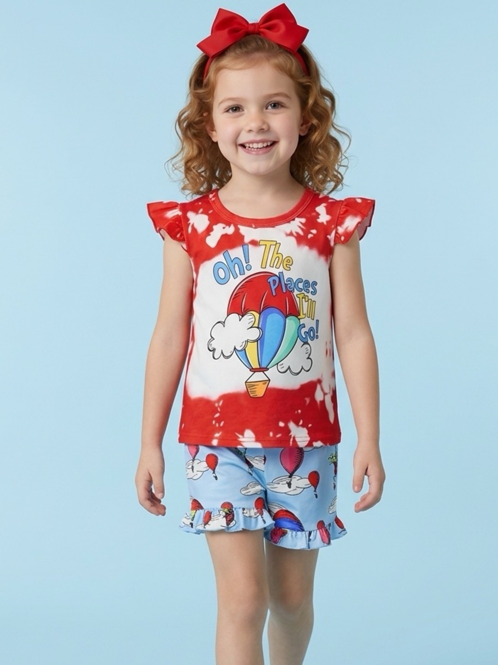 NWT Toddler Girls Red Blue Shorts & Short Sleeve Tee Dress Seuss” - Size 3/4T